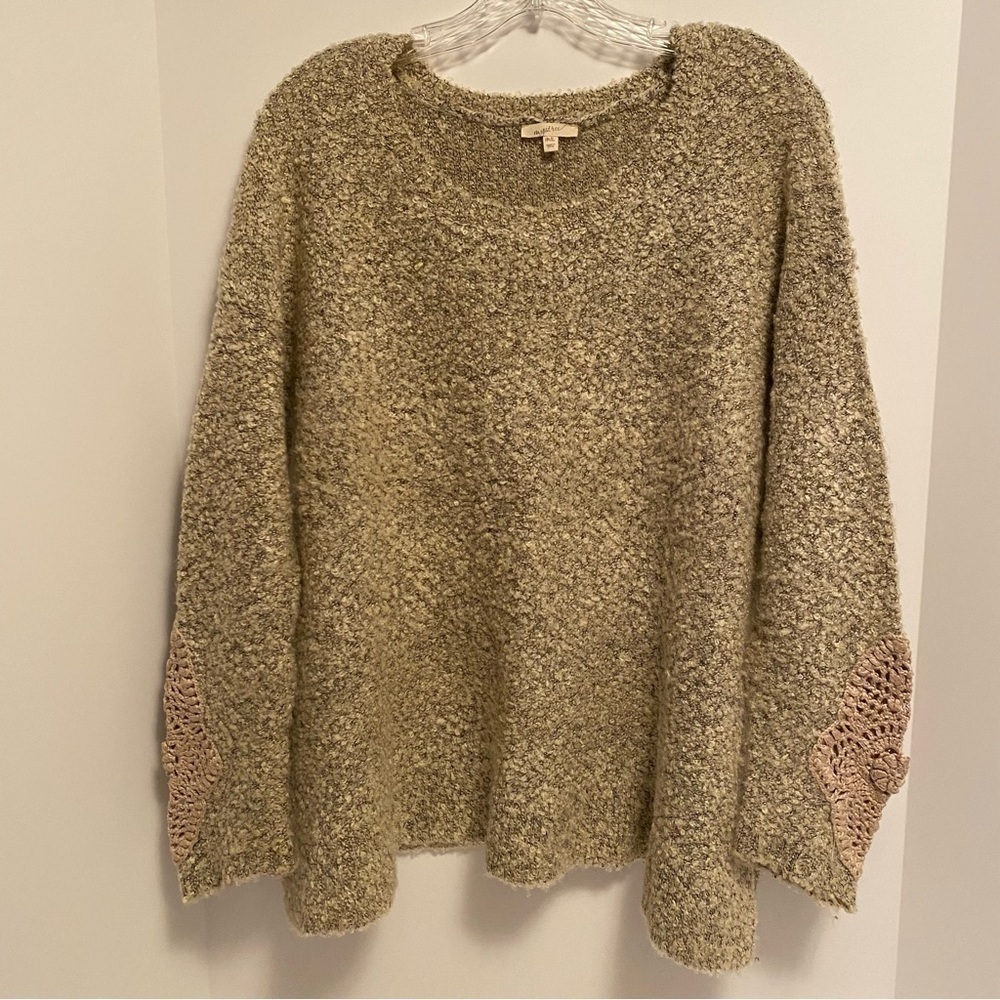 Mystree Green Gray Pullover Sweater with Lace Detailed Sleeves Size M/ L